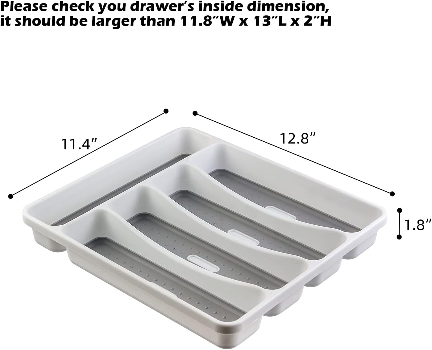 LeMuna Silverware Tray for Drawer, Plastic Cutlery Tray Kitchen Drawer Organizer, 5 Compartment Flatware Cutlery Organizer, Soft-Grip Lining and Non-S