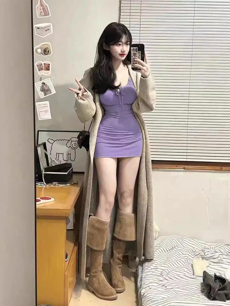 Casual Dresses Bow Sexy Drawstring Vest Wrap The Buttocks Show Chest Dress Elegant Summer Waist Tightening Slimming Solid Color UJ