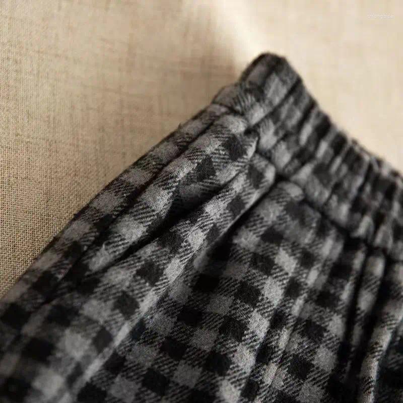 Skirts Women Autumn Winter Thick Vintage Plaid Woolen Cloth Elastic Waist Skirt Clothes Simplicity Elegant All-match A-line