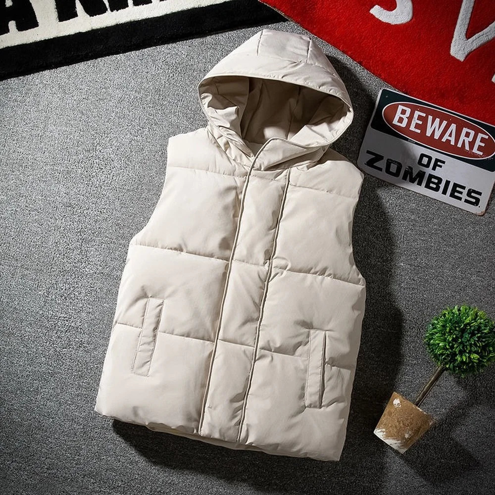 White Vest Jacket with Hood Men Fashion Clothing Korean Style Hooded Vest Coat Men Autumn Winter Sleeveless Mens Jacket 3XL 241118
