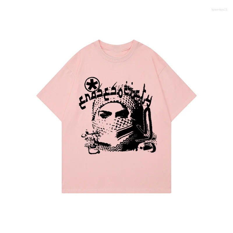 Designer Men's Y2K Cotton T-shirt Grunge Goth Haruku Pattern Printed Round Neck T-shirt Hip Hop Street Loose Short Sleeve Punk Retro Top