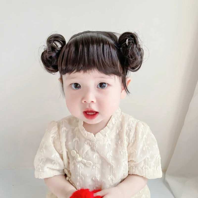 Baby girl wig headband baby hair bundle wig short hair decoration cute headband bangs W241119