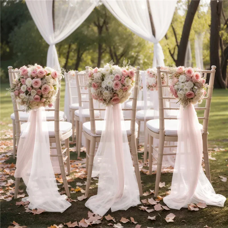 10Pcs 17x250cm Rust Chiffon Chair Sashes 5 Set Sash Wedding Covers Ribbon Party Aisle Decor 241118