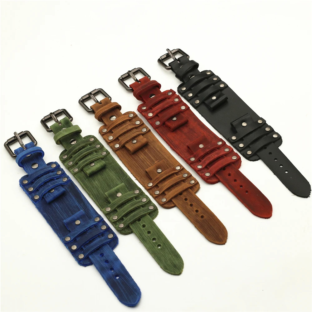 24mm Black Brown Genuine Leather Watchband Pin WatchStrap Bracelet Men Jewelry 240419