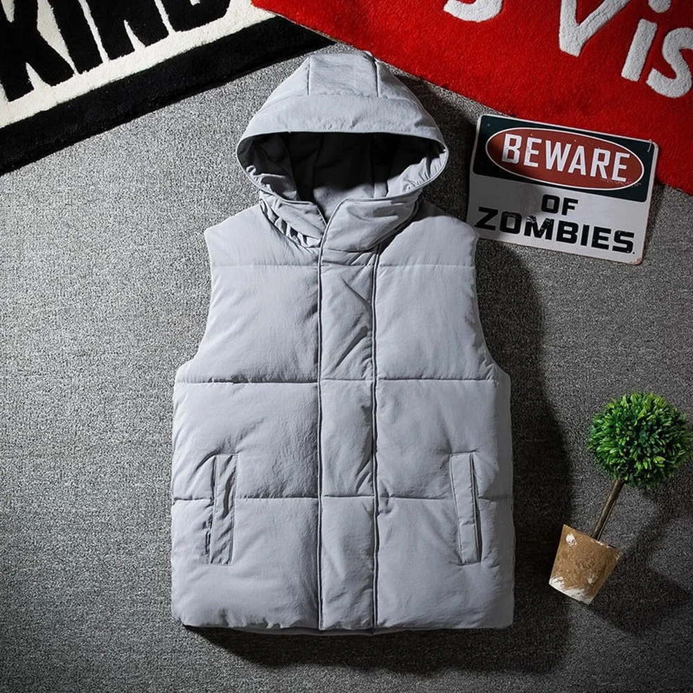 White Vest Jacket with Hood Men Fashion Clothing Korean Style Hooded Vest Coat Men Autumn Winter Sleeveless Mens Jacket 3XL 241118