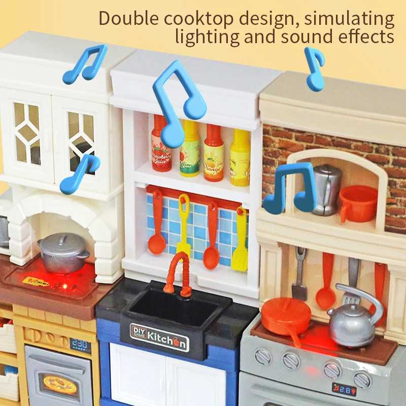 DIY Kid Play House simulation kitchen toys kitchen lighting and sound cooking game set fun educational toys for children W241119