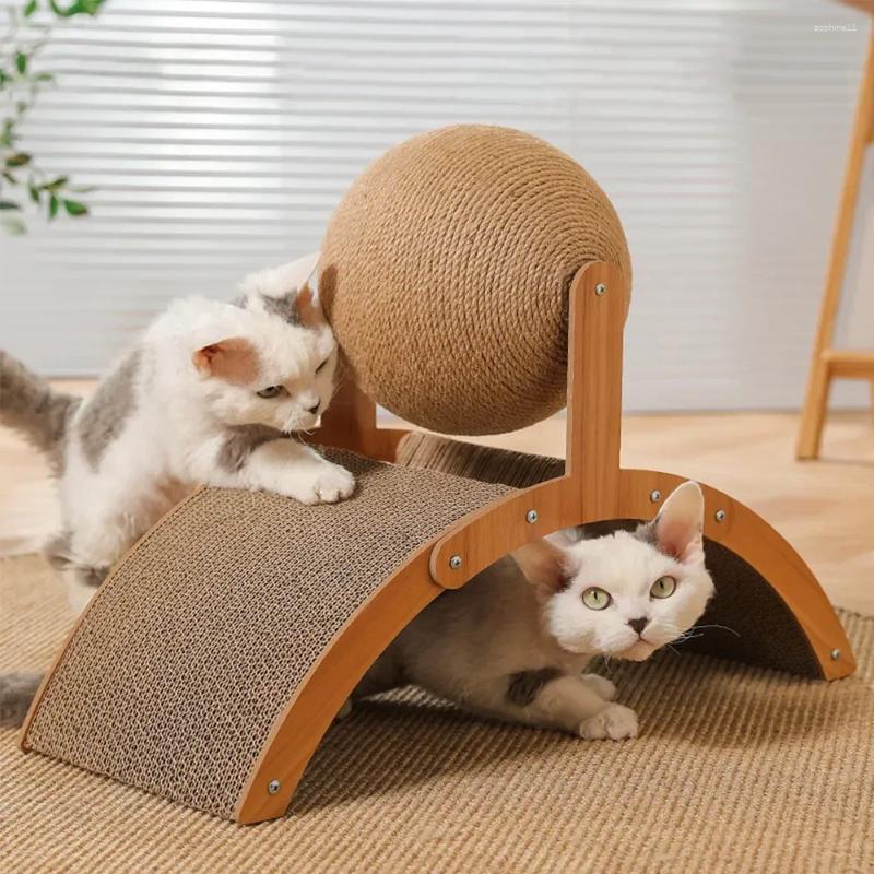 Update Cat Toys 2 In 1 Scratching Ball Wooden Scratcher Sisal Scratch Board Wear-Resistant Grinding Toy Solid Wood Scraper For Cats