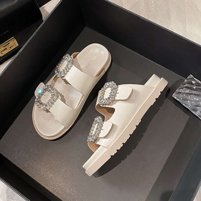 Rhie Belt Buckle Slippers Women Thicken Sole Shoes Ladies Casual Slides Outdoor Flipps Sier Beach Sandals 2024