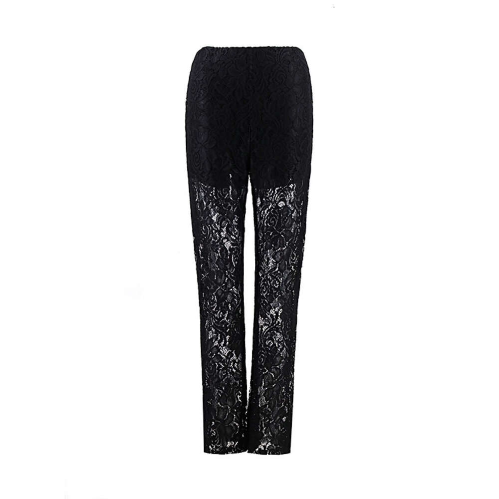Spring 2024 Instagram Style Sexy Spicy Girl High Waist Spliced Mesh Straight Leg Pants for Women F41930