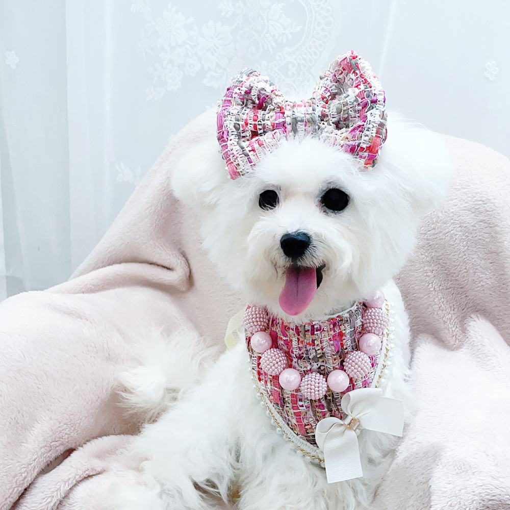 Luxury Dog Bandanas and Hair Bow, Princess Dog Wedding Bandana, Soft Durable Fabric Bibs Kerchief Scarfs, Adjustable Fit. Designs for Small Medium Dog