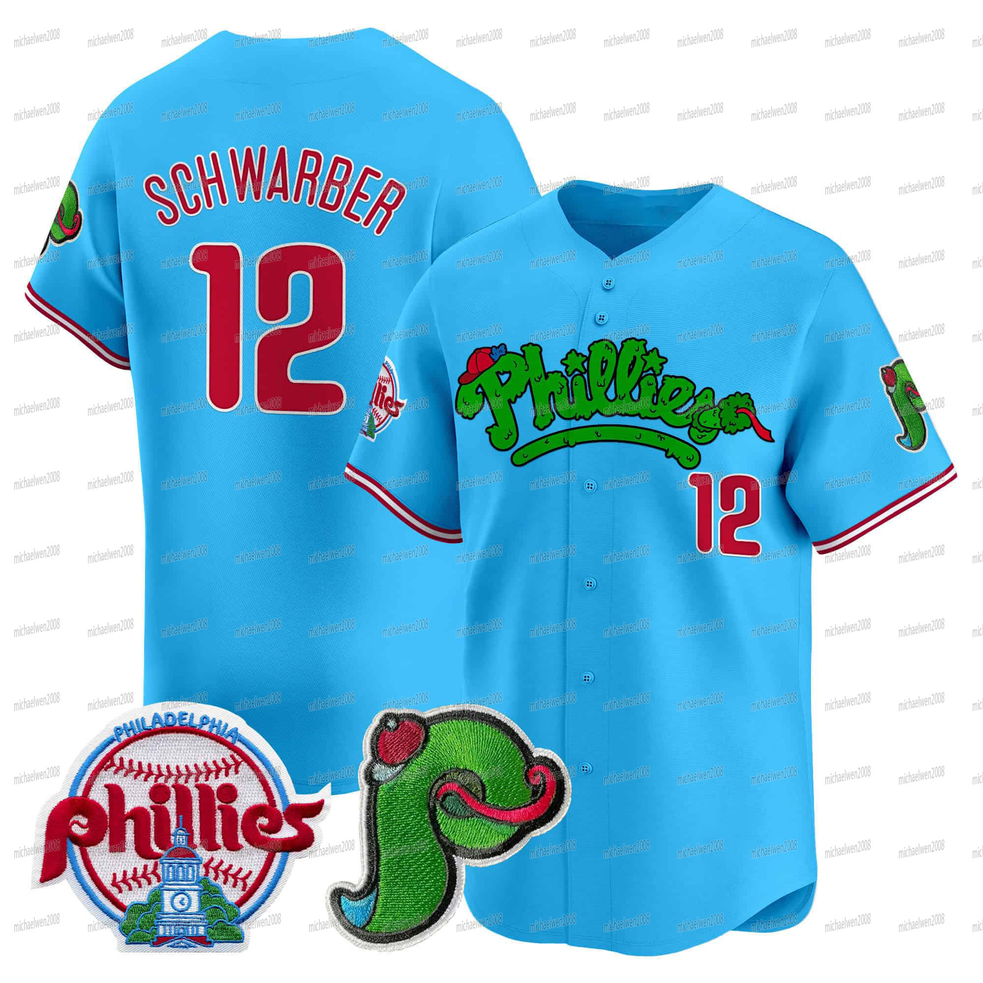 Philliess 2024 Phanatic Patch Baseball Jersey 3 Harper Trea Turner Schwarber Brandon Marsh Nick Castellanos Bryson Stott Alec Bohm Garrett Stubbs J.T.