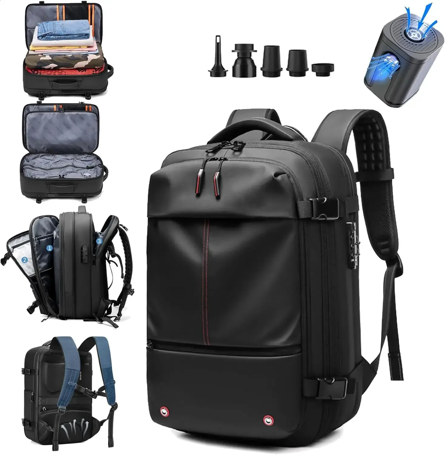 Airback vacuum compression backpack with pump expandable travel suitable for men women and airline approved business bags 60L