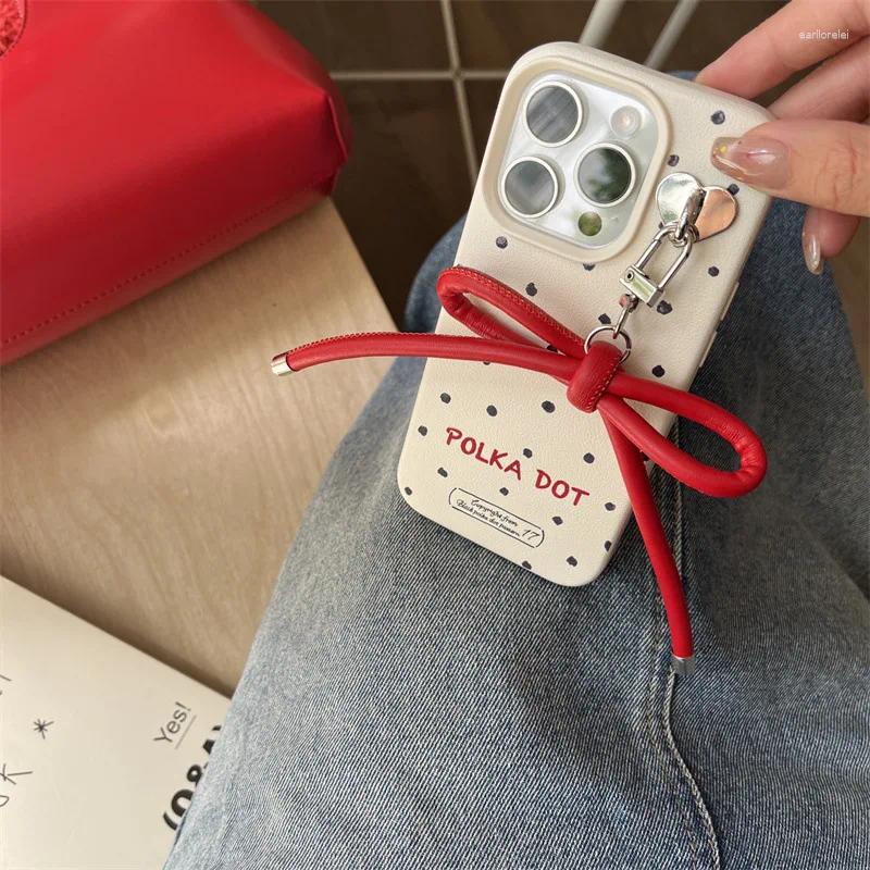 Keychains Korean Fashion Vintage Leather Bow Keychain Haruku Charms Bag Pendant Mobile Phone Accessories Y2K Jewelry