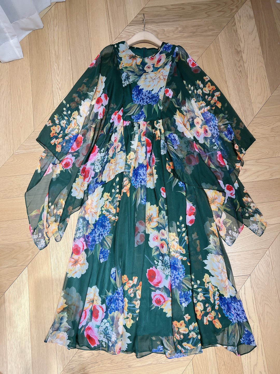 Green Floral Print Long Sleeve Maxi Dress for Women - Flowy & Comfortable C260312