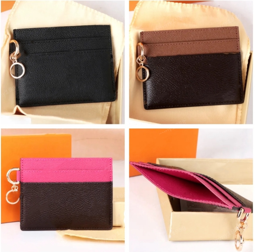 Women Luxury Slim Business Card Holder coin purse Top Quality Designer Slim leather wallet Flower Pendant print wallet Elegant Women's ID Credit Card Pocket Brown-red