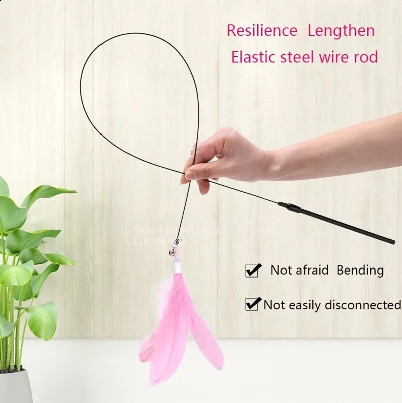 Cat toy cat teasing stick with bell rod suction cup high durability biting tool replaceable feather head 250312