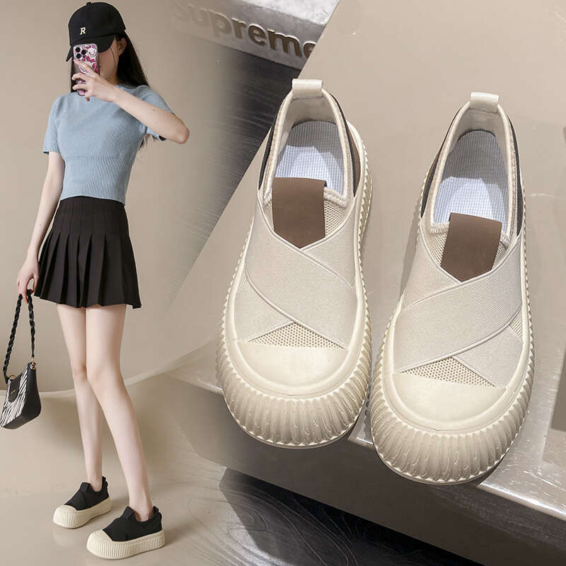 2025 foreign style board new set foot round head fashion casual breathable rubber non-slip Korean women's shoes