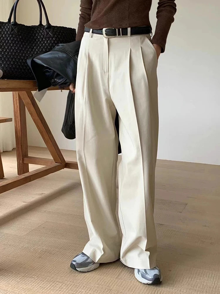 QOERLIN Suit Pants Women High Waist Wide Leg Casual Classical Old Money Office Brown Trousers Korean Style Fashion Elegant Pants 241118