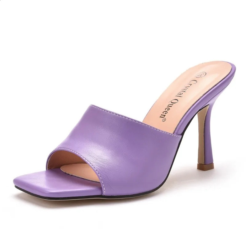 Crystal Queen Women 9cm High Heels Mules Fetish Summer Sandals Stiletto Slippers Prom Platform Stripper Candy Color Shoes 241118