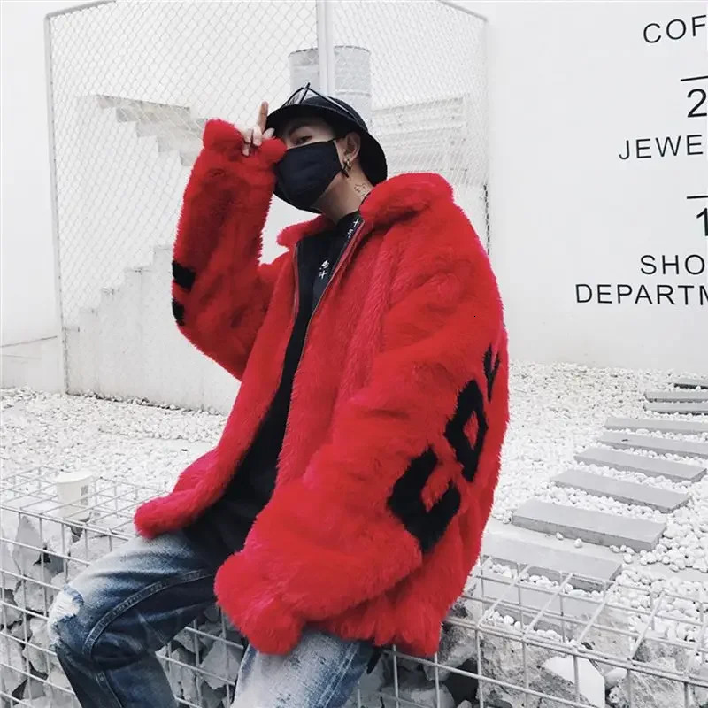 Mens jacket s mink fur winter style mens fur coat loose version fashionable high-end trend coat thick cotton coat 241118