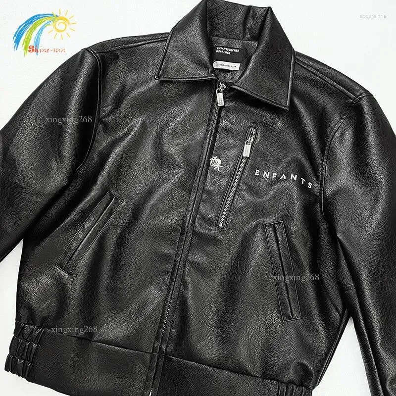 Men's Jackets Hip Hop Graphics Embroidery Black Enfants Riches Deprimes Motorcycle Jacket Men Women Top Quality Zipper Coat ERD Leather