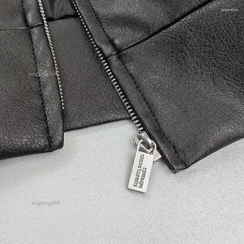 Men's Jackets Hip Hop Graphics Embroidery Black Enfants Riches Deprimes Motorcycle Jacket Men Women Top Quality Zipper Coat ERD Leather