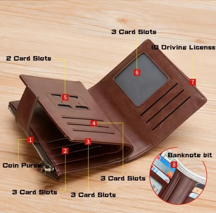 Men's RFID-Blocking Leather Zippered Wallet with Business Card Holder - Elegant PU Material