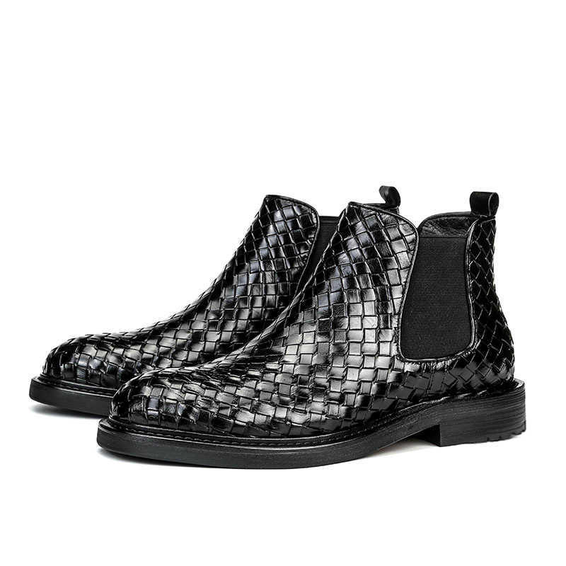 Aofu Footwear 8806 Mens Woven Men Short Boots Plaid Women Chelsea Boots Mens Batch Fashion Boots