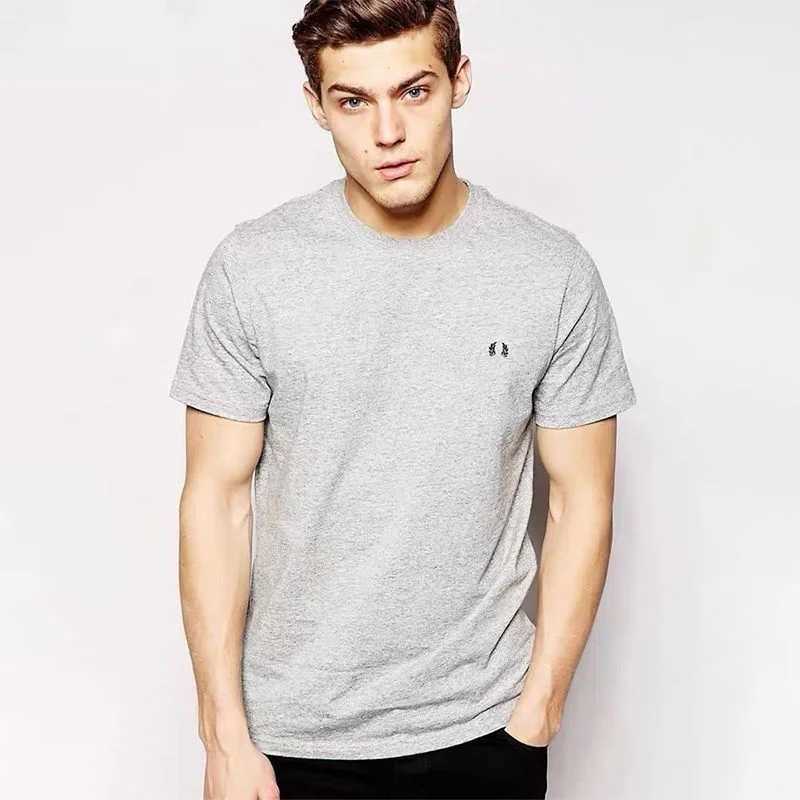 Men's T-Shirts Barley spring/summer mens round neck business casual cotton short sleeved solid color T-shirt with Perry embroidery J240419