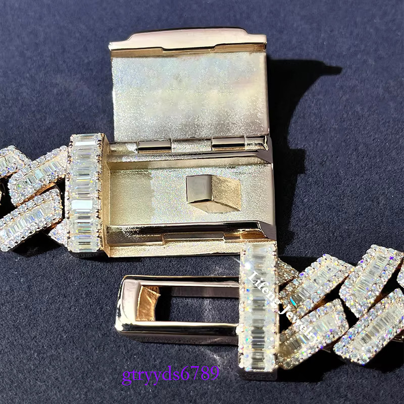 Customization baguette moissanite Cuban Necklace Full Iced Out hiphop cuban k chain Pass the dia test necklace