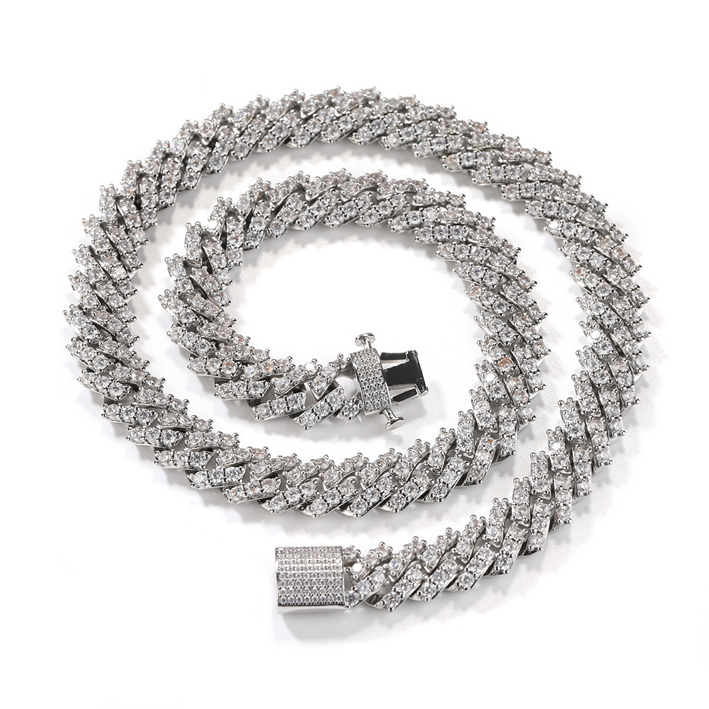 12MM Spring Buckle Diamond Cuban Link Chain Necklace Bracelet Hip Hop Iced Out Cz Cubic Zirconia Prong Personalized Trendy Diamond Mens Neck Wrist Jew