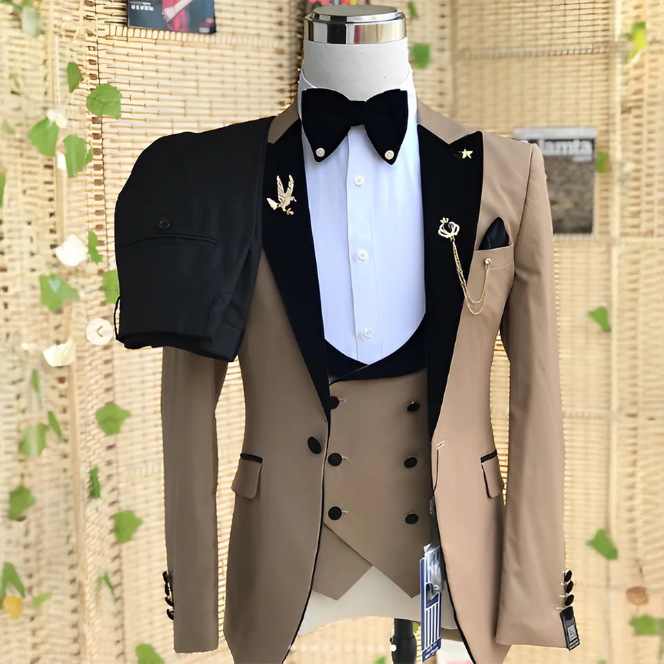 Wedding Mens 3-Piece Set Jacket Pants Tank Top Groom Tuxedo Formal Jacket Elegant Mens Set 241118