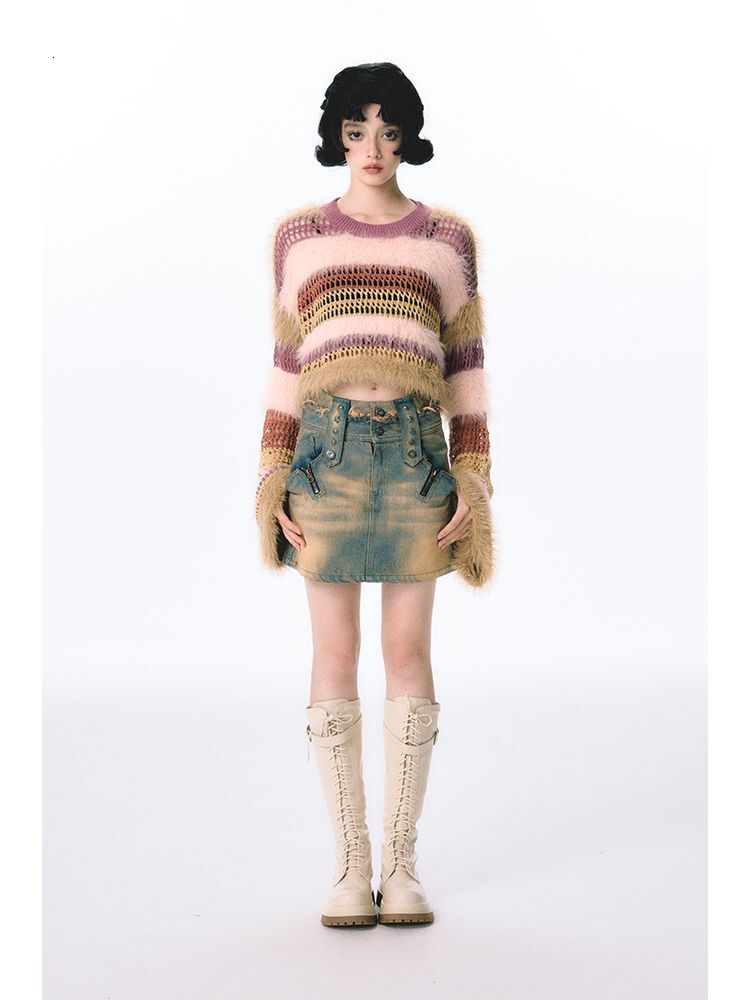 Haruku New Patchwork Oversized Autumn Winter Jumper Short Sweater Women Kawaii Fashion Hollow Pullover Sueter Mujer