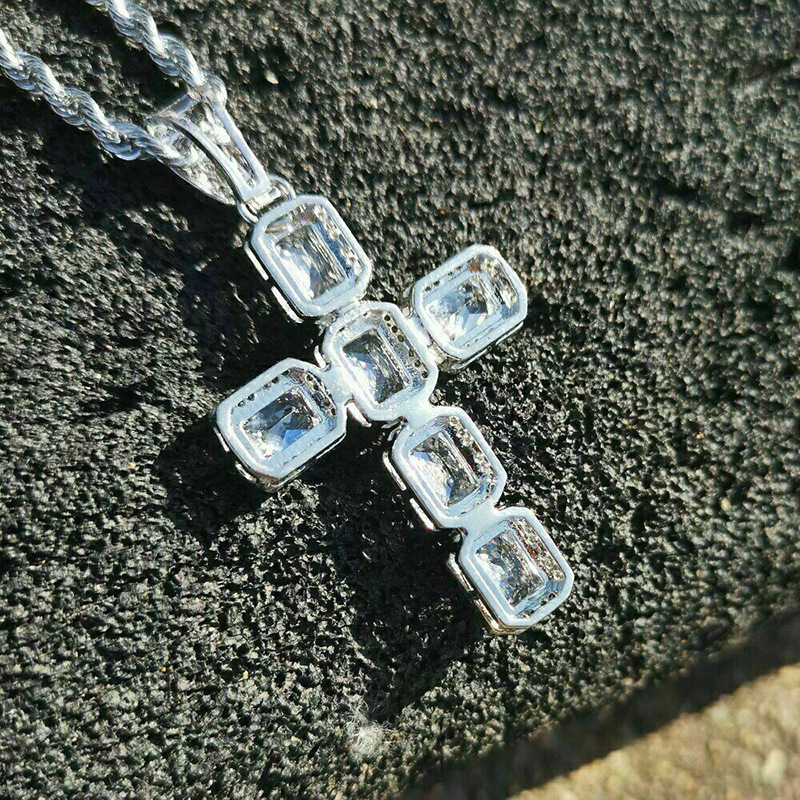 Hip Hop Cross Pendant: 10KT White Gold Fill Princess Cut Cubic Zirconia Vintage Jewelry Necklace for Men and Women