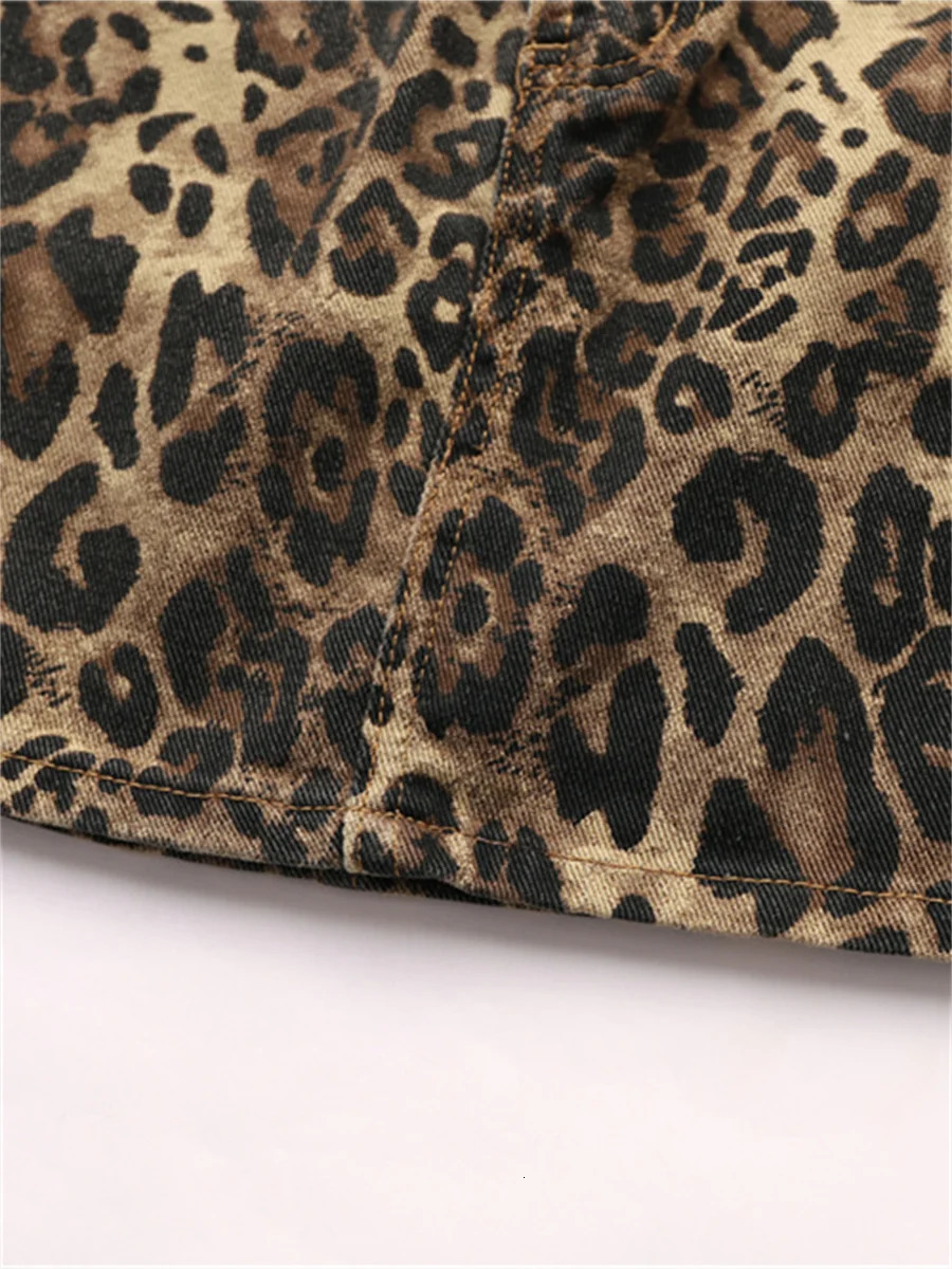 Leopard Print Denim Skirts for Women American Retro Y2k Fashion Streetwear High Waisted Mini Jeans Skirts Hip Hop Vintage Skirts 240419