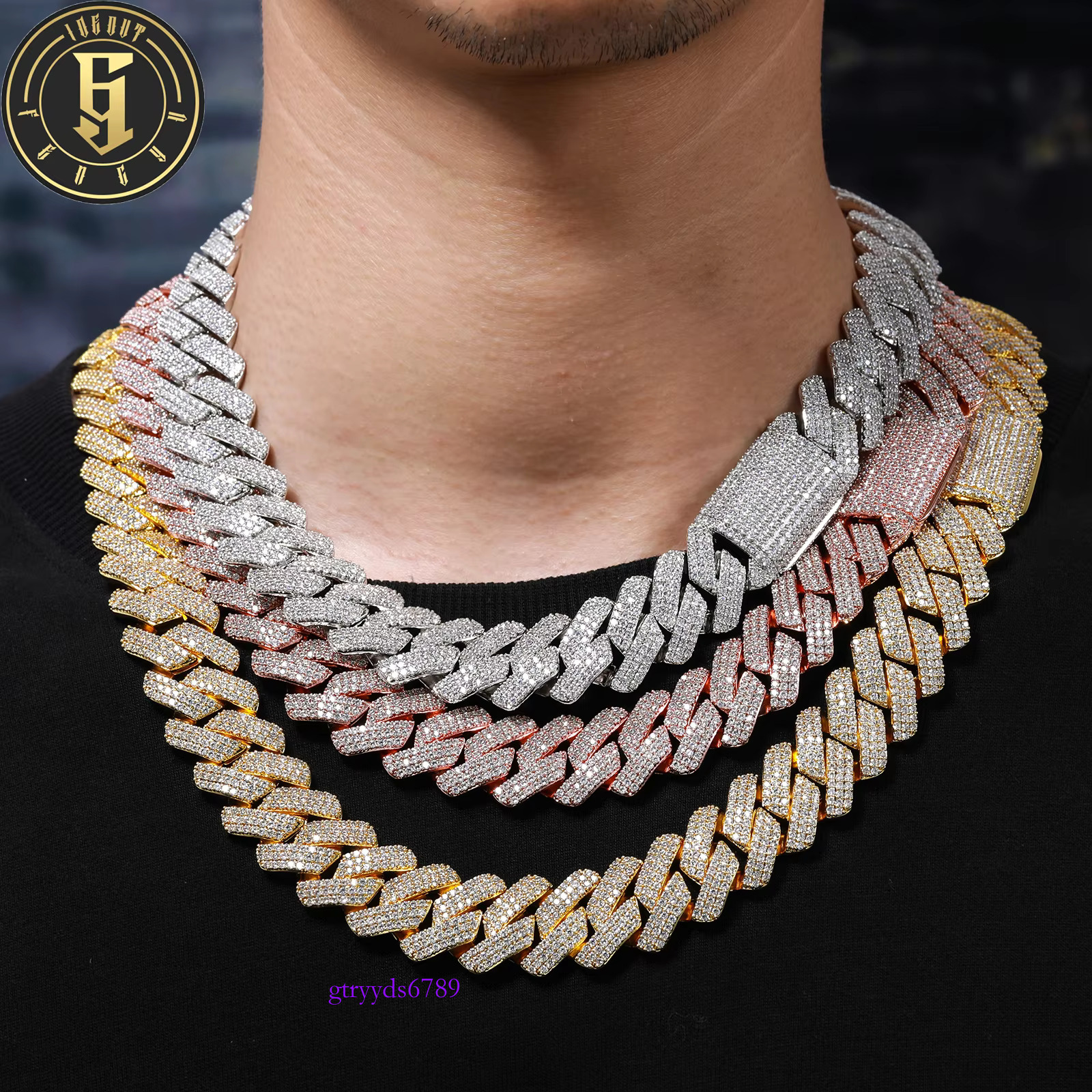 Fashion Mens Hip Hop Jewelry Gift Wholesale 20mm Gold Plated Brass 3 Rows AAAAA CZ Dia Iced Out Cuban k Chain Necklace