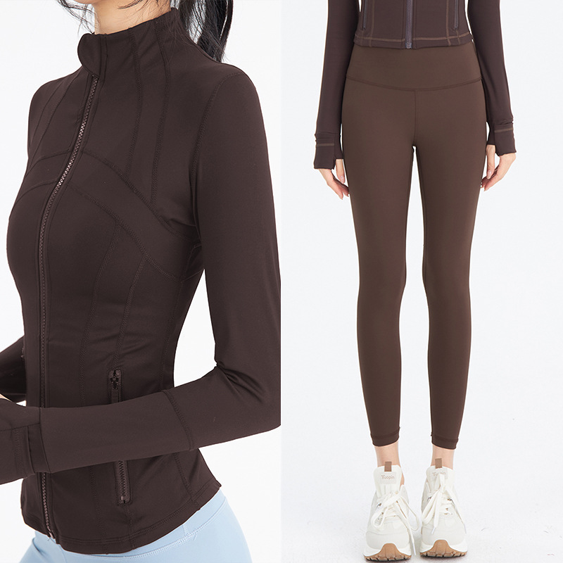 5A Gold Jacket and 25'' pant set Women Define Workout Coat two sets Sports Quick Dry Active Top Solid Zip Sweatshirt Sport wear