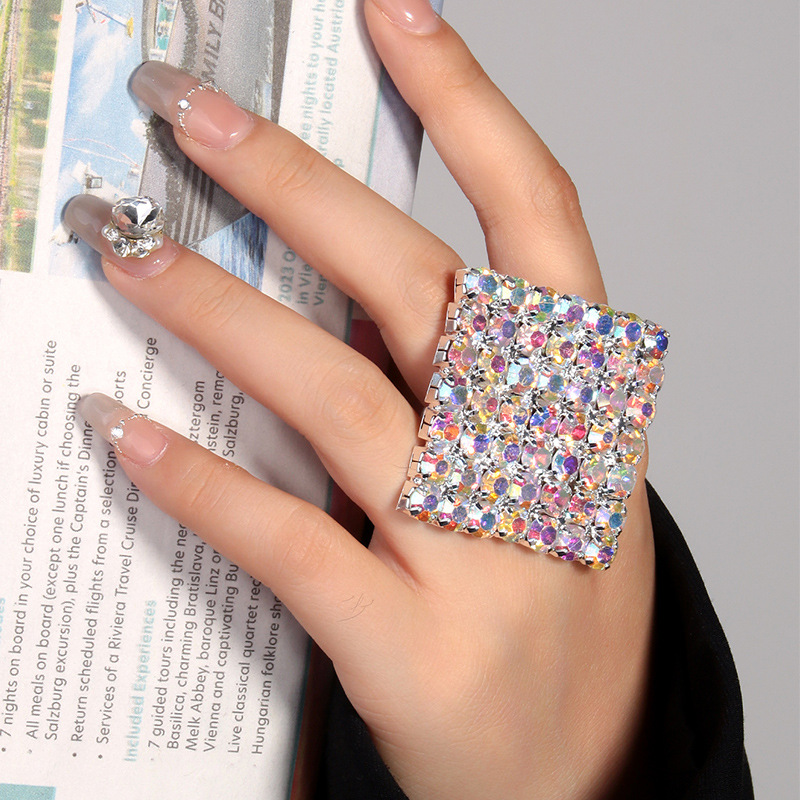 Cluster Rings Square 5PCS /LOT Personalized Water Shape Rhinestone Ring with Adjustable Punk Jewelry
