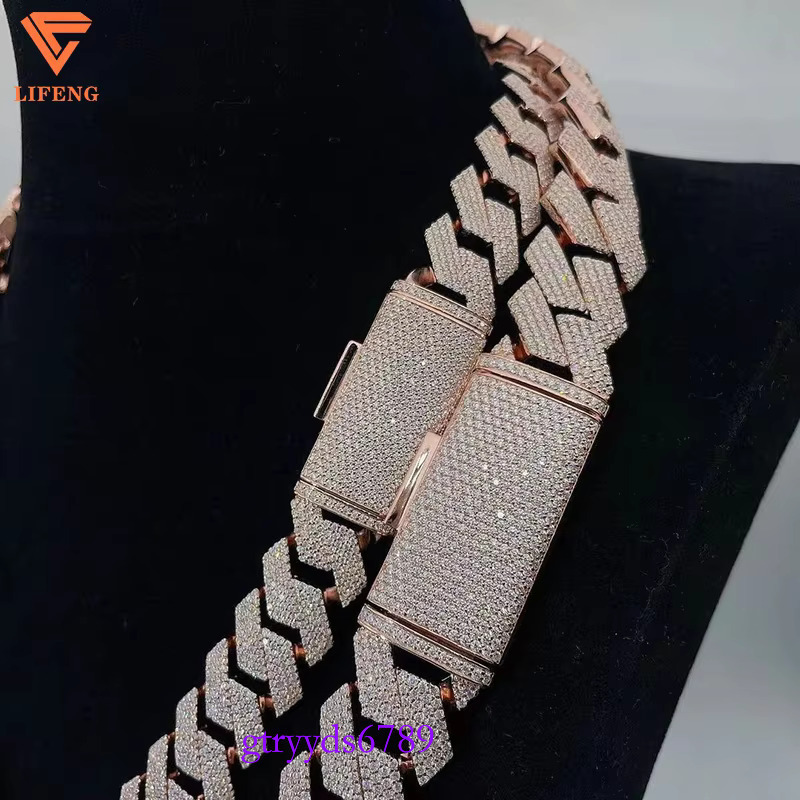 New Fashion 20mm Ice out Moissanite Dia Cuban k Chain Gold Plated Hip-Hop Necklace for Men and Women