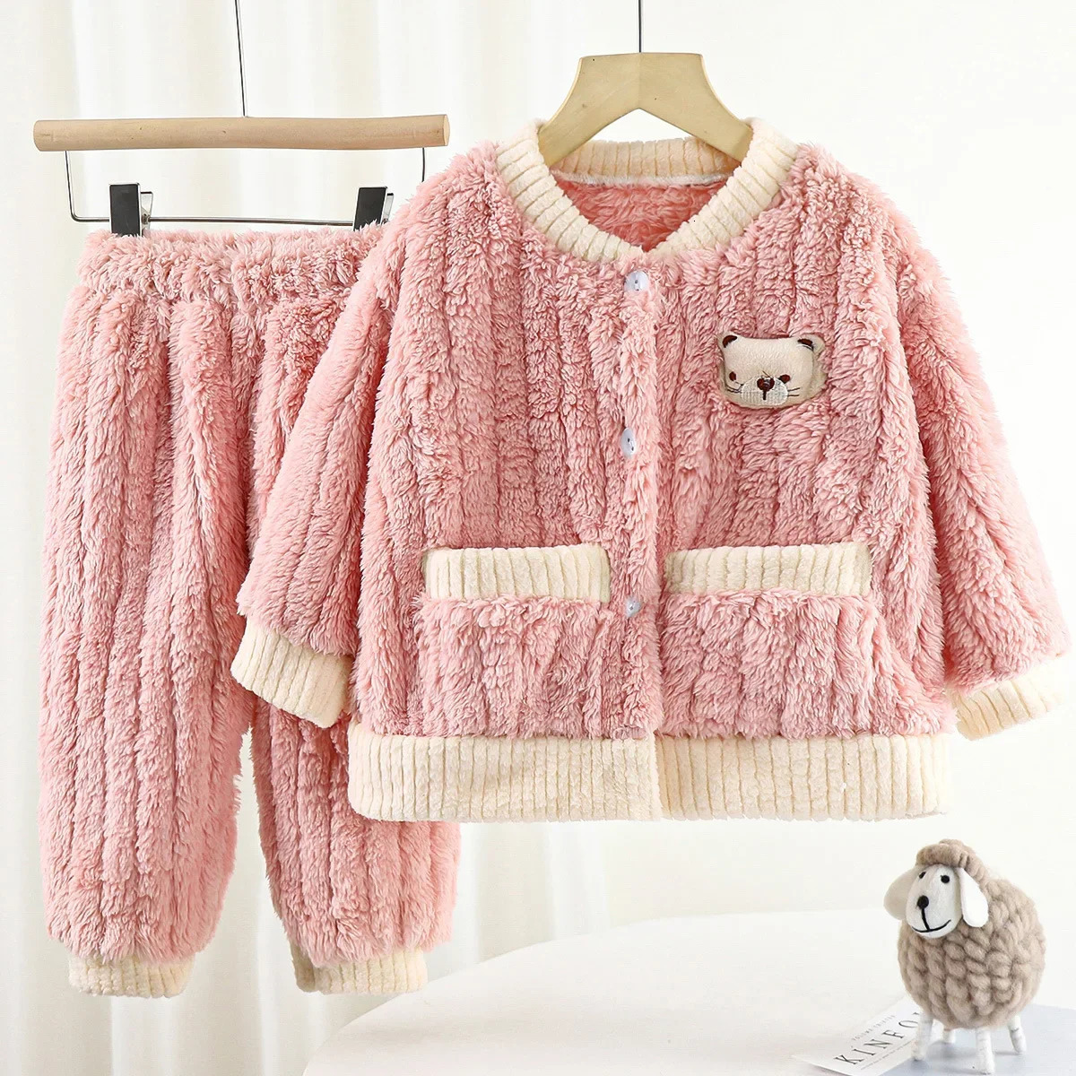 Baby Girl Boy Coral Pajama Set Childrens Cartoon Underwear Set Youth Pajama Autumn Winter Childrens Clothing 241118