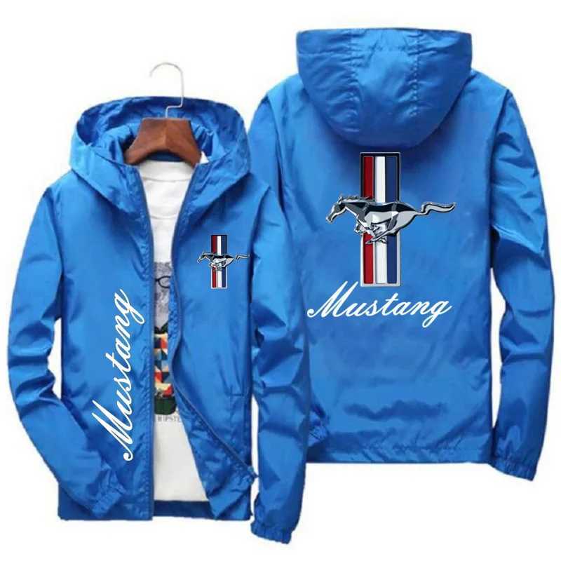 Men's Jackets Spring and Autumn Ford Mustang Car Print Hooded Jacket Fashion Charge Windbreaker Mens Casual Outdoor Clothing T241115UT8S