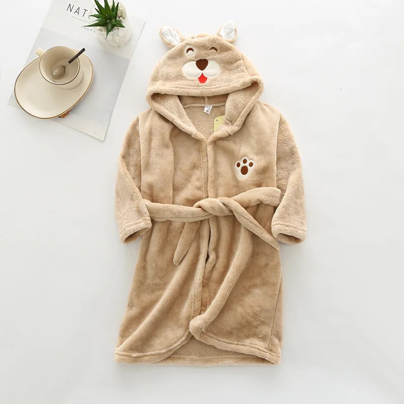 Autumn Winter Childrens Hooded Bathroom Baby Bath Towels Boy and Girl Cartoon Rabbit Panda Flannel Sleepwear Long Sleeve Towel Robe 241118