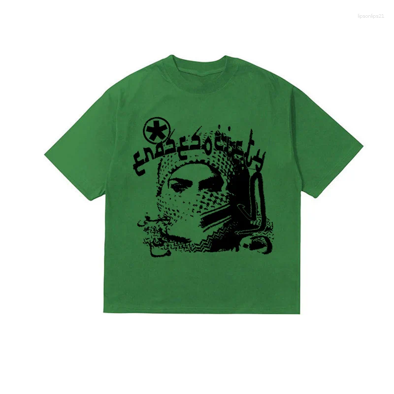 Designer Men's Y2K Cotton T-shirt Grunge Goth Haruku Pattern Printed Round Neck T-shirt Hip Hop Street Loose Short Sleeve Punk Retro Top