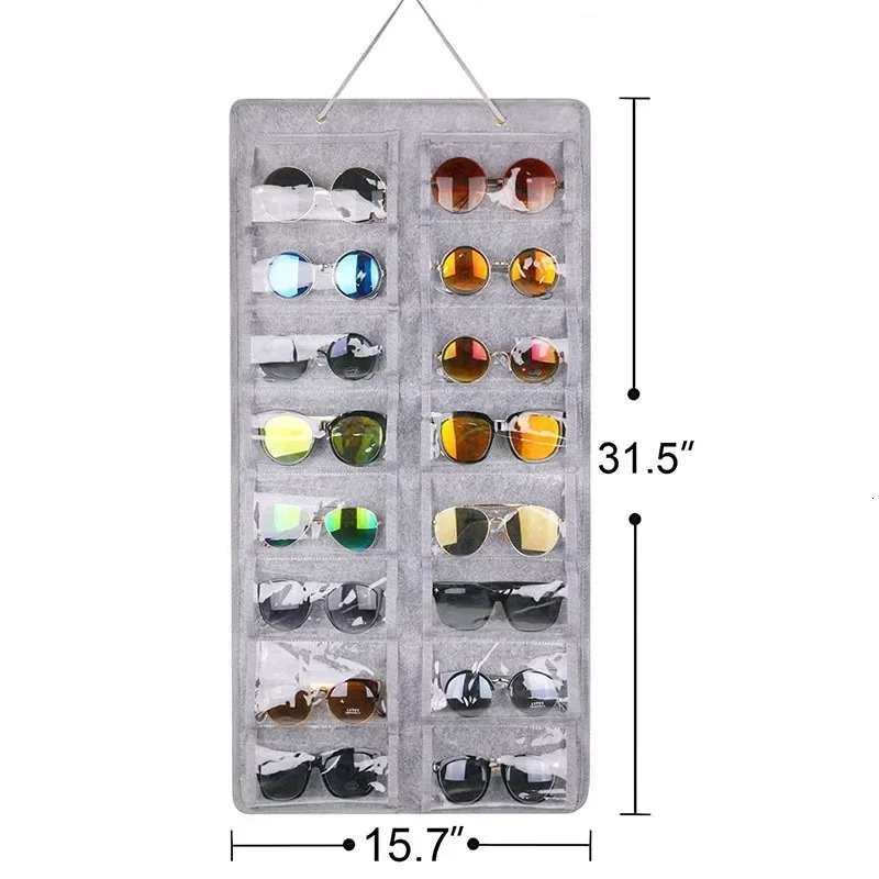 16 Slots Felt Eyeglasses Stand Holder for Sunglasses Glasses Storage Display Hanging Bag Wall Pocket Storage Box Organizer Bags 240419