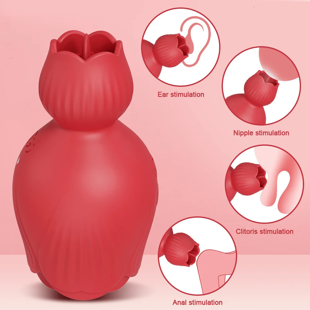 Sucking Rose-Tongue Licking Vibrator for Women Clitoris Stimulator Oral Nipple Vacuum Clit Sucker Female Sex Toys for Adults 240325