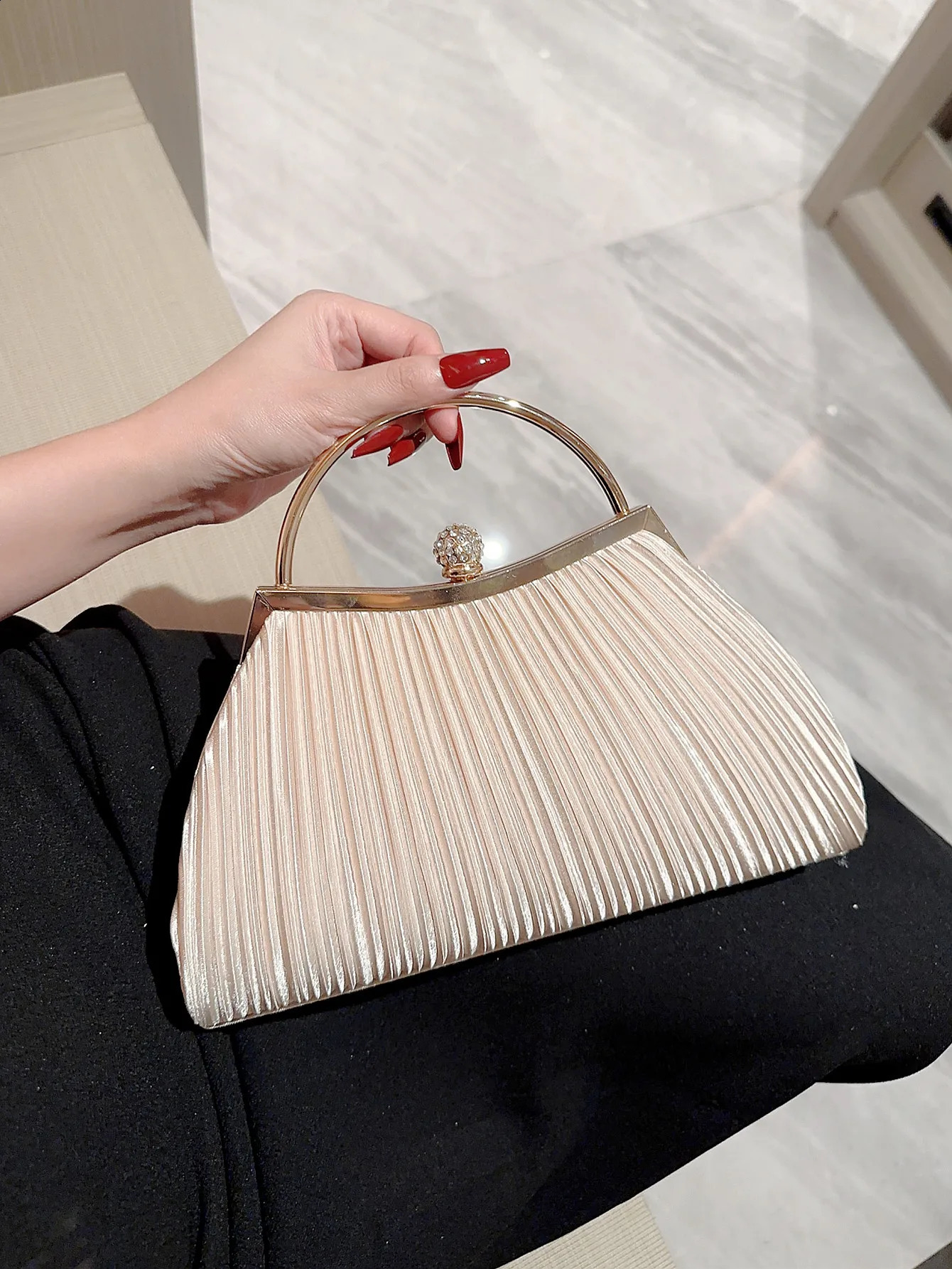 Satin Pleated Evening Bag Handbag Matching Dress Party Cheongsam Prom 241115
