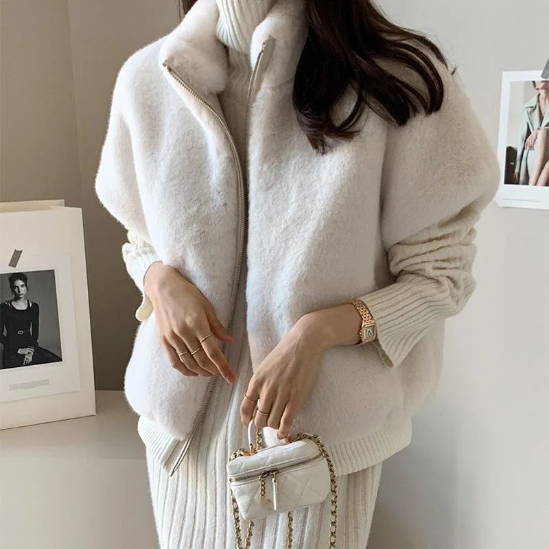 EWQ Korean Chic Sleeveless Zipper Mink Fur Vest Coat Solid All-match Women Winter Keep Warm Waistcoats 2024 Autumn 16O2871 241118