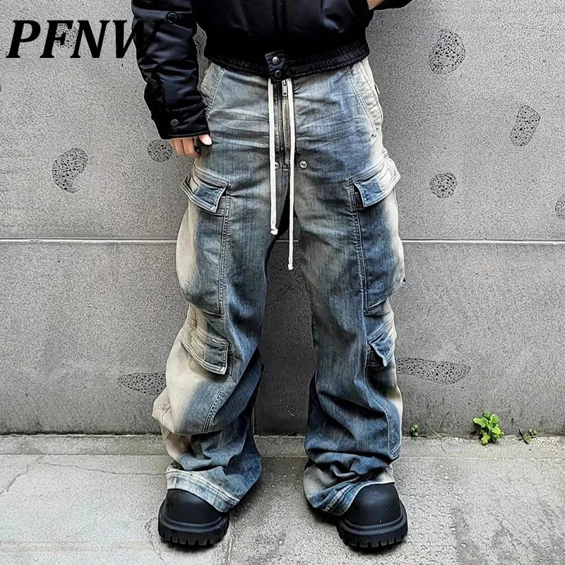 PFNW High Street Washed Retro Gradient Multi Pocket Jeans Mens Street Clothing Wide Leg Pants Autumn Trend 28W4702 241119