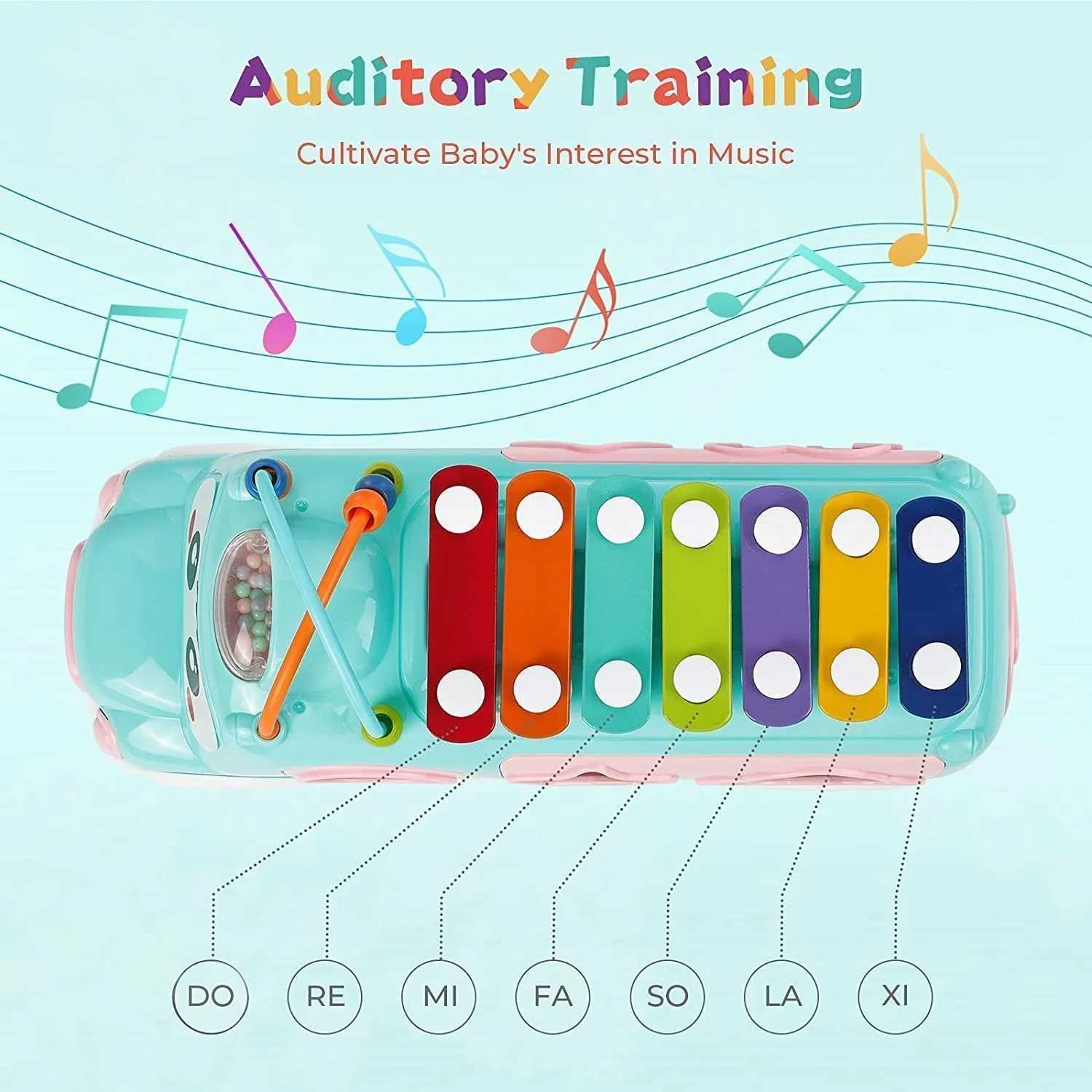 Intellectual Xylophone Toys with Shape Sorter for Baby Girl Boy Push Pull School Bus Openable Doors Educational Music ToysXJ241118