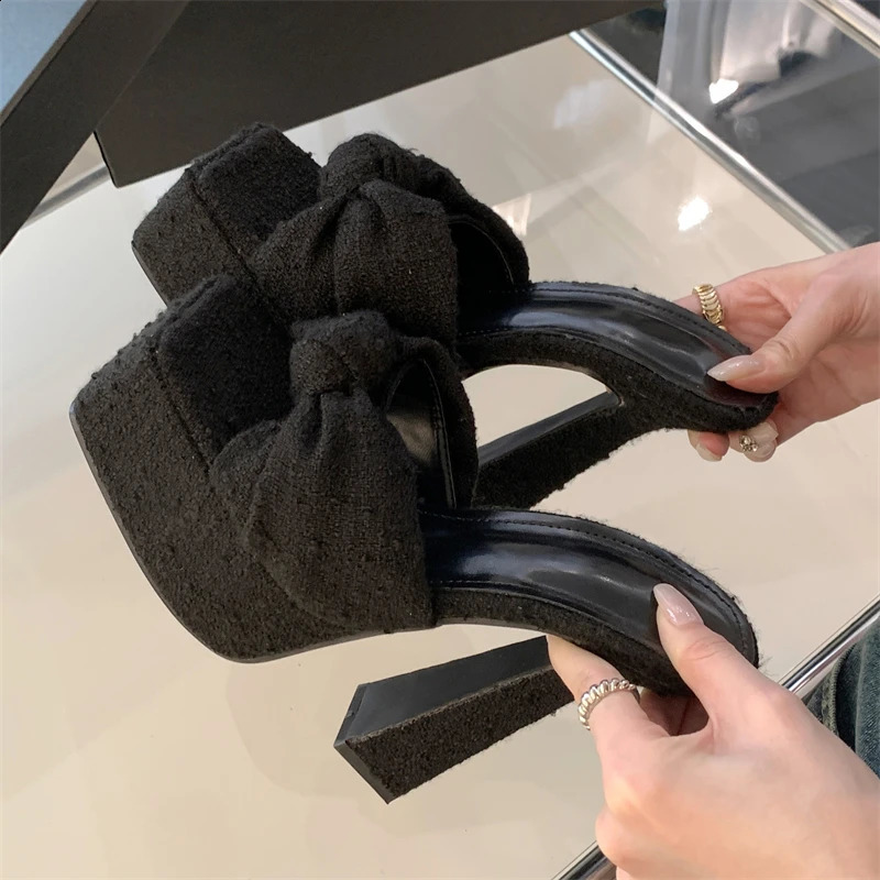 Eilyken Chunky Platform Woman Slippers Butterfly-knot Open Toe Wedding Banquet Sandals Extreme High Heels Slide Shoes 241118